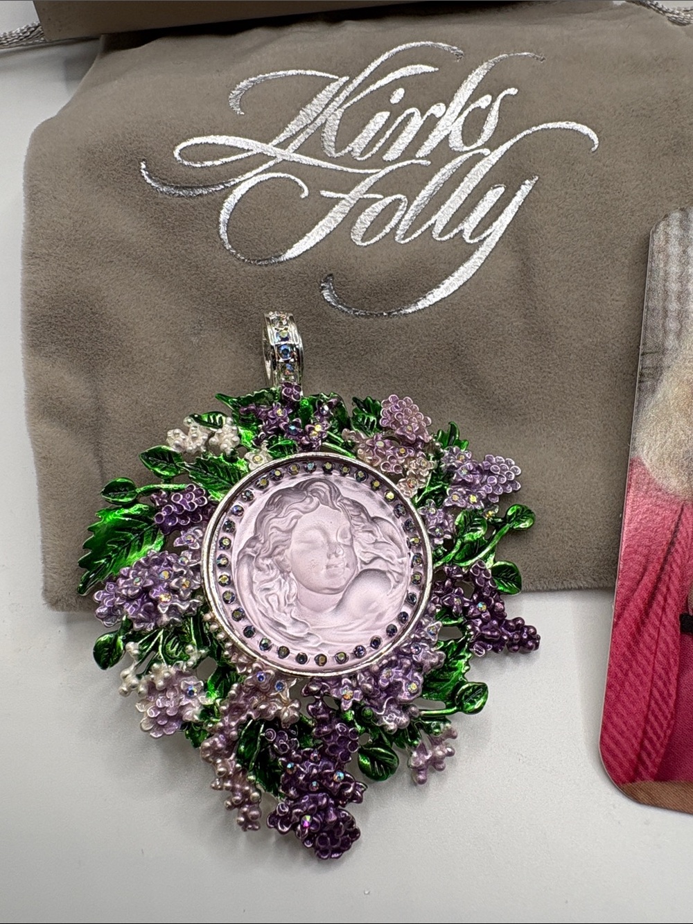 Kirk’s Folly Magnetic Lavender Floral Cameo Pendant
